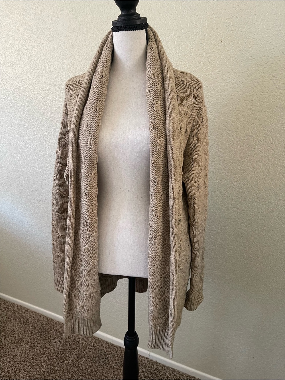 VINCE Women's Size S Textured Knit Cardigan Open Front Tan Wool Yak Blend Cozy